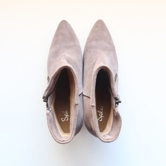 NEW Splendid Taupe Suede Leather Pointy Toe Chunky Heel Ankle Boots, Booties 9.5 - Picture 4 of 16